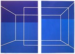 Lit Lines on Four Blues, One Transparent Wall, 2001